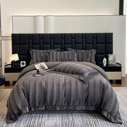 91家纺网 家纺一手货源 找家纺 若未家居 LOVEWE HOUSE 2025新款秋冬皮草套件A版500克丹麦貂B版250克全消光牛奶绒四件套-麦穗 麦穗-霸道黑