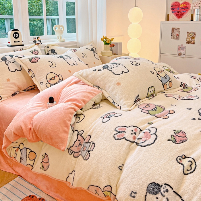 91家纺网 家纺一手货源 找家纺 韩巢家纺 2024新款加厚雪花绒牛奶绒珊瑚绒四件套-新品（提供卖家秀） 小伙伴