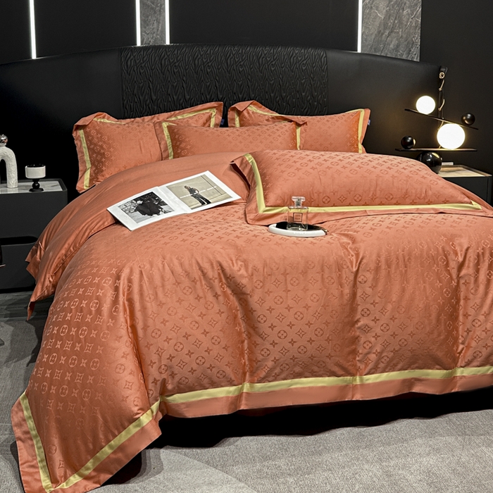 91家纺网 家纺一手货源 找家纺 雲归梦 2024新款轻奢双拼角全棉提花四件套 遇见经典-活力橙