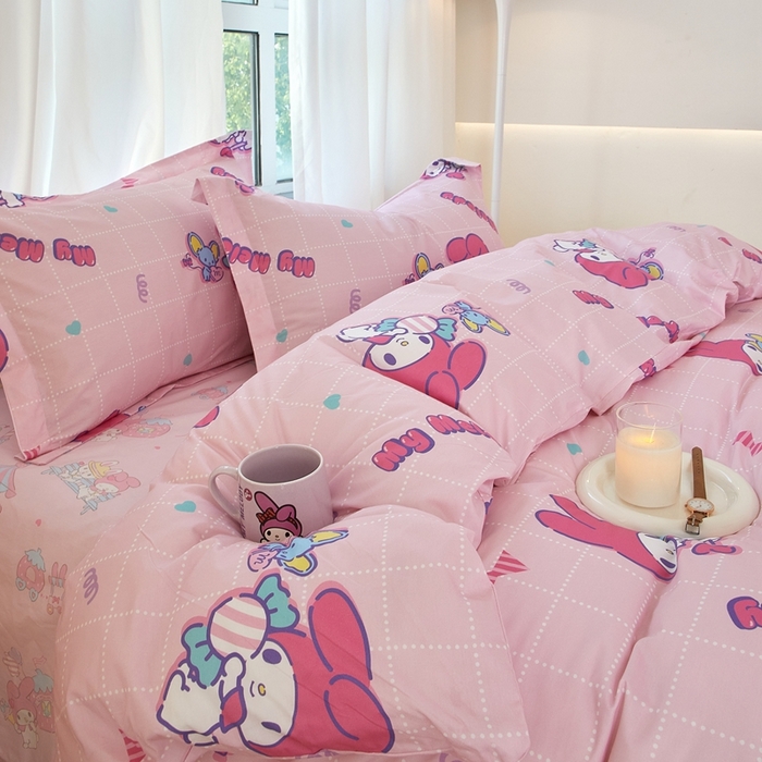 91家纺网 家纺一手货源 找家纺 蘭菲家纺 2024新款全棉小版卡通三丽鸥四件套 美食家