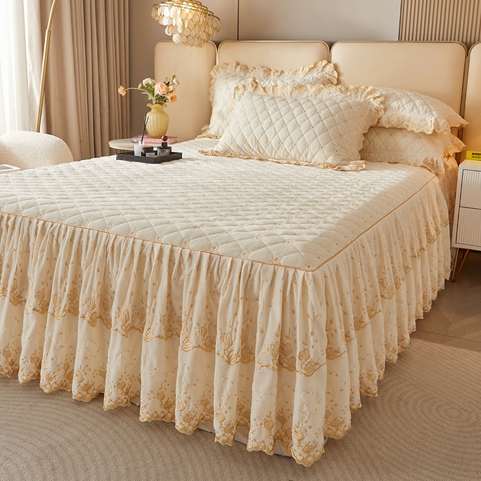 91家纺网 家纺一手货源 找家纺 罗艺轩 2024新款加厚宝宝绒夹棉床裙三件套-梦幻星辰 奶昔