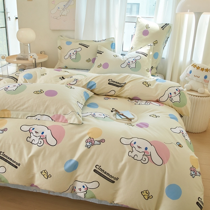 91家纺网 家纺一手货源 找家纺 蘭菲家纺 2024新款全棉小版卡通三丽鸥四件套 开心狗