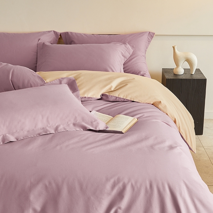 91家纺网 家纺一手货源 找家纺 秀色家纺 2025新款秋冬加厚保暖床上纯色四件套纯棉磨毛全棉床单被套三件套50支-瑞妮 瑞妮-轻紫+奶油