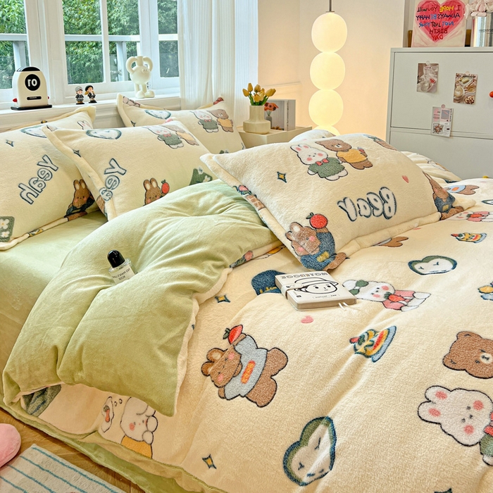 91家纺网 家纺一手货源 找家纺 韩巢家纺 2024新款加厚雪花绒牛奶绒珊瑚绒单件被套-新品（提供卖家秀 ） 快乐心情