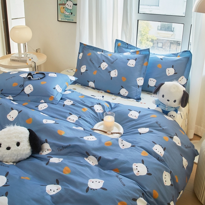 91家纺网 家纺一手货源 找家纺 蘭菲家纺 2024新款全棉小版卡通三丽鸥四件套 小金豆.灰