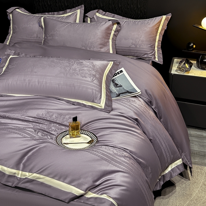 91家纺网 家纺一手货源 找家纺 雲归梦 2024新款轻奢双拼角全棉提花四件套 卡格洛-紫色