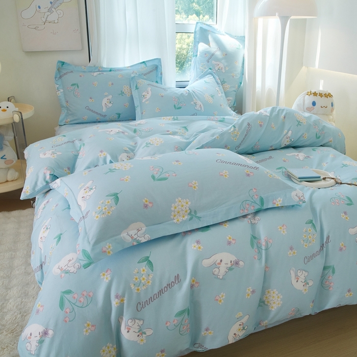 91家纺网 家纺一手货源 找家纺 蘭菲家纺 2024新款全棉小版卡通三丽鸥四件套 小清新