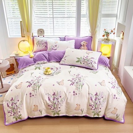 91家纺网 家纺一手货源 找家纺 （总）2024新款全棉加牛奶绒四件套单被套系列-四件套