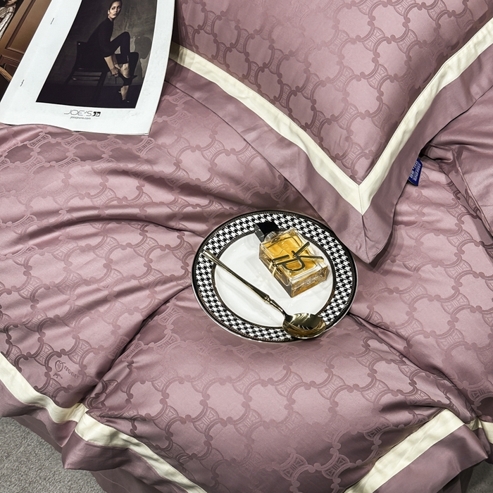 91家纺网 家纺一手货源 找家纺 雲归梦 2024新款轻奢双拼角全棉提花四件套 淤不染-豆沙