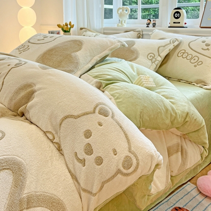 91家纺网 家纺一手货源 找家纺 （总）韩巢家纺 2024新款加厚雪花绒牛奶绒珊瑚绒四件套-新品（提供卖家秀）