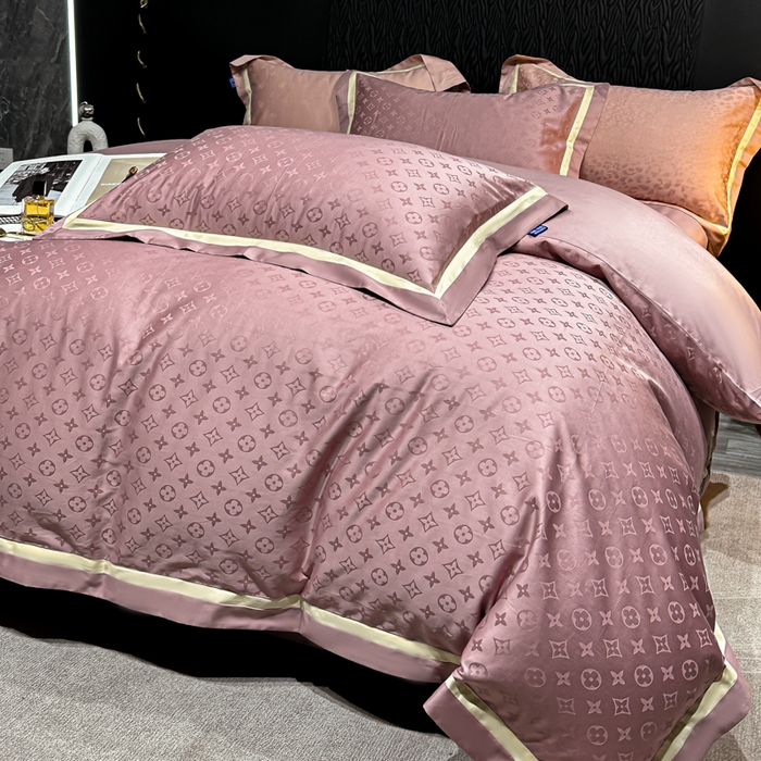 91家纺网 家纺一手货源 找家纺 雲归梦 2024新款轻奢双拼角全棉提花四件套 遇见经典-梅子粉