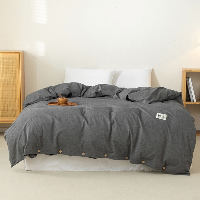 91家纺网 家纺一手货源 找家纺 （总）呦呦南宋 纽扣款单被套A类纯棉  母婴级色织水洗棉 单件纯色被罩 无印风全棉单品被套