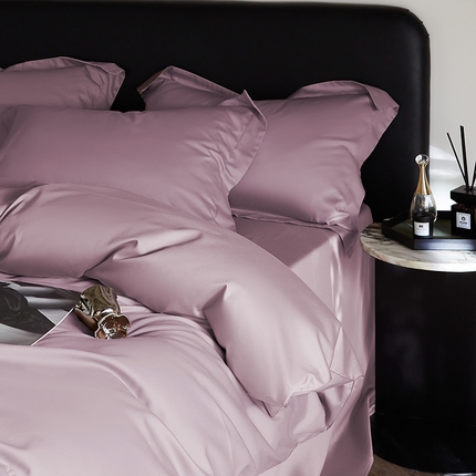 91家纺网 家纺一手货源 找家纺 秀色家纺 2025新款50支贡缎A类轻奢纯色长绒棉四件套全棉纯棉被套高级感床单三件套-雅克 雅克-香芋紫