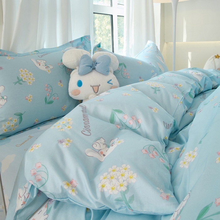 91家纺网 家纺一手货源 找家纺 蘭菲家纺 2024新款全棉小版卡通三丽鸥四件套 小清新