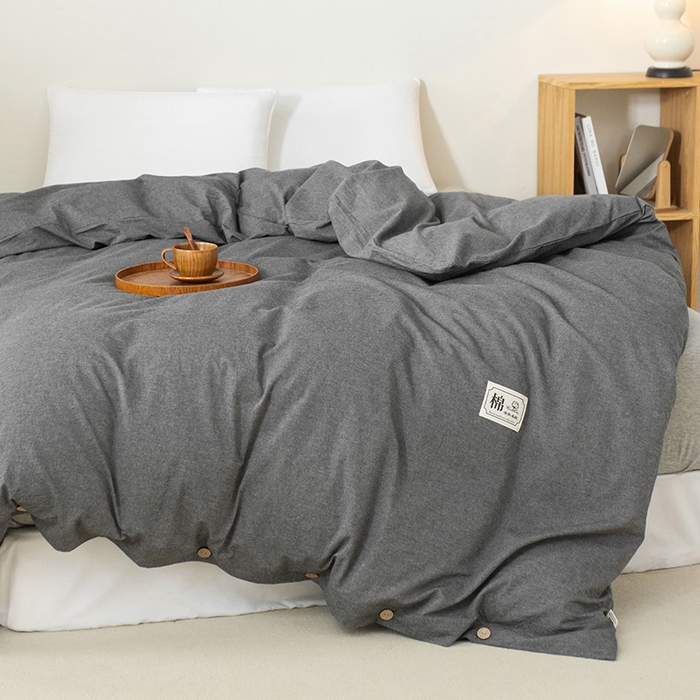 91家纺网 家纺一手货源 找家纺 （总）呦呦南宋 纽扣款单被套A类纯棉  母婴级色织水洗棉 单件纯色被罩 无印风全棉单品被套