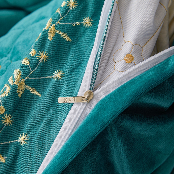 91家纺网 家纺一手货源 找家纺 罗艺轩 2024新款加厚宝宝绒夹棉床裙四件套-梦幻星辰 橄榄绿