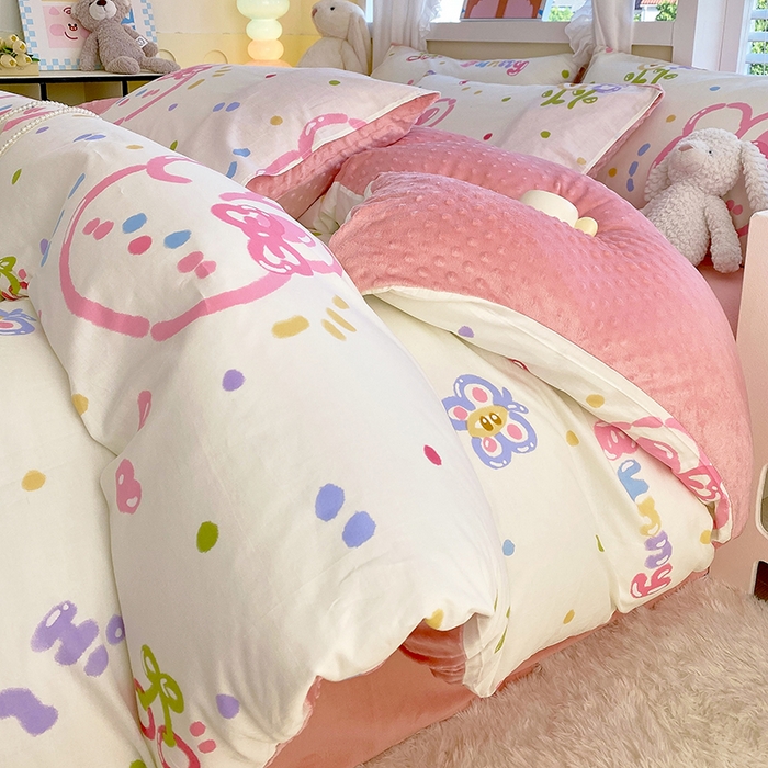 91家纺网 家纺一手货源 找家纺 金鑫汇家纺 2024新款棉加豆豆绒系列四件套 奇趣小兔