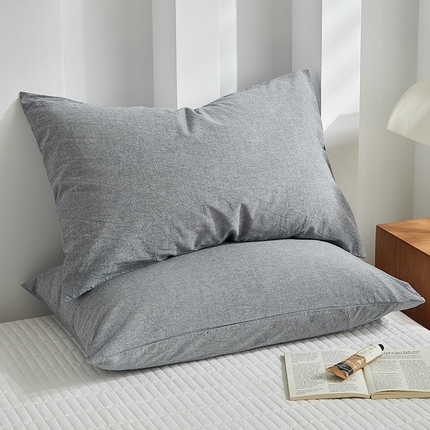 91家纺网 家纺一手货源 找家纺 呦呦南宋 纯棉简约款枕套 母婴级A类全棉色织水洗棉无印风单品一对装全棉枕头套 浅灰（简约款）