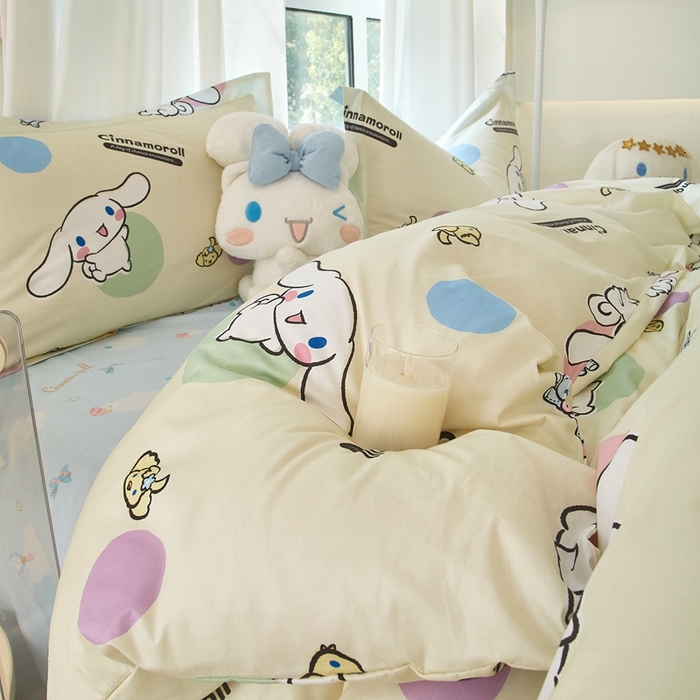 91家纺网 家纺一手货源 找家纺 蘭菲家纺 2024新款全棉小版卡通三丽鸥四件套 开心狗