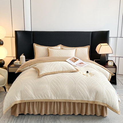 91家纺网 家纺一手货源 找家纺 （总）馨梦缘 2025新款高克重加厚牛奶绒雕花床盖款四件套-控价228