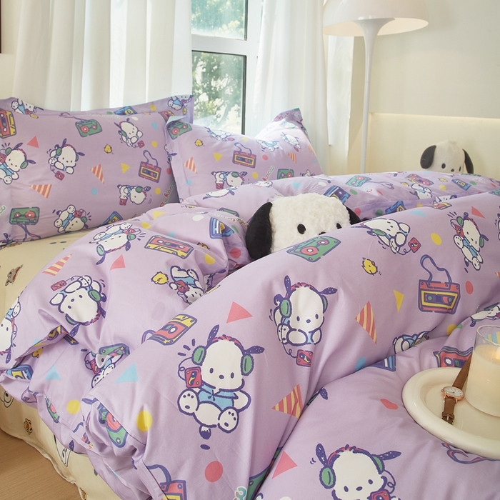 91家纺网 家纺一手货源 找家纺 蘭菲家纺 2024新款全棉小版卡通三丽鸥四件套 演唱会.紫