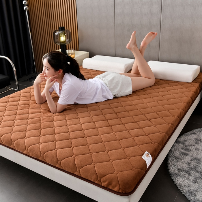 91家纺网 家纺一手货源 找家纺 亿丁点床垫 2024新款加厚宝宝绒抗压床垫 宝宝绒棕色