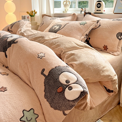 91家纺网 家纺一手货源 找家纺 （总）韩巢家纺 2024新款加厚雪花绒牛奶绒珊瑚绒四件套-新品（提供卖家秀）