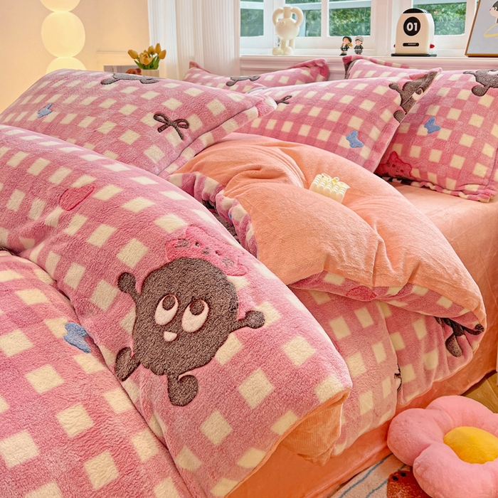 91家纺网 家纺一手货源 找家纺 韩巢家纺 2024新款加厚雪花绒牛奶绒珊瑚绒四件套-新品（提供卖家秀） 煤小球（粉）