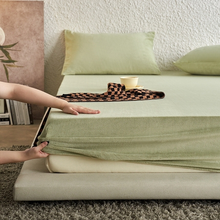 千朵森 2024新款A类纯色牛奶绒单床笠-芙妮系列-风格一 芙妮-莺茶绿