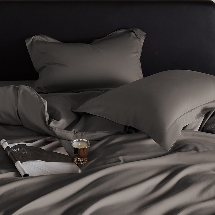 91家纺网 家纺一手货源 找家纺 秀色家纺 2025新款50支贡缎A类轻奢纯色长绒棉四件套全棉纯棉被套高级感床单三件套-雅克 雅克-帝王灰