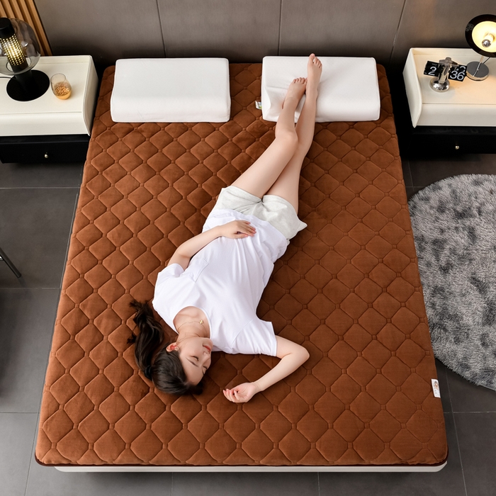 91家纺网 家纺一手货源 找家纺 亿丁点床垫 2024新款加厚宝宝绒抗压床垫 宝宝绒棕色