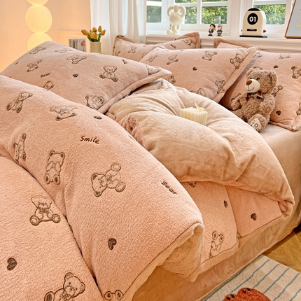 91家纺网 家纺一手货源 找家纺 （总）韩巢家纺 2024新款加厚雪花绒牛奶绒珊瑚绒四件套-新品（提供卖家秀）