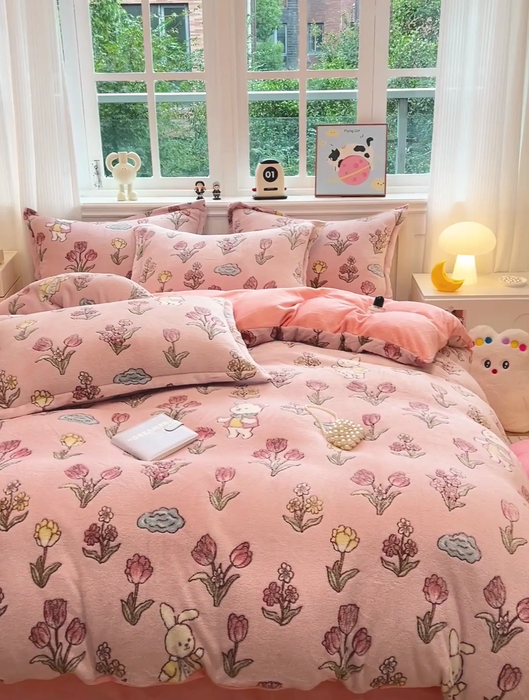 91家纺网 家纺一手货源 找家纺 韩巢家纺 2024新款加厚雪花绒牛奶绒珊瑚绒四件套-新品（提供卖家秀） 花园熊（粉）