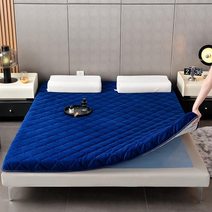 91家纺网 家纺一手货源 找家纺 亿丁点床垫 2024新款加厚宝宝绒抗压床垫 宝宝绒蓝色