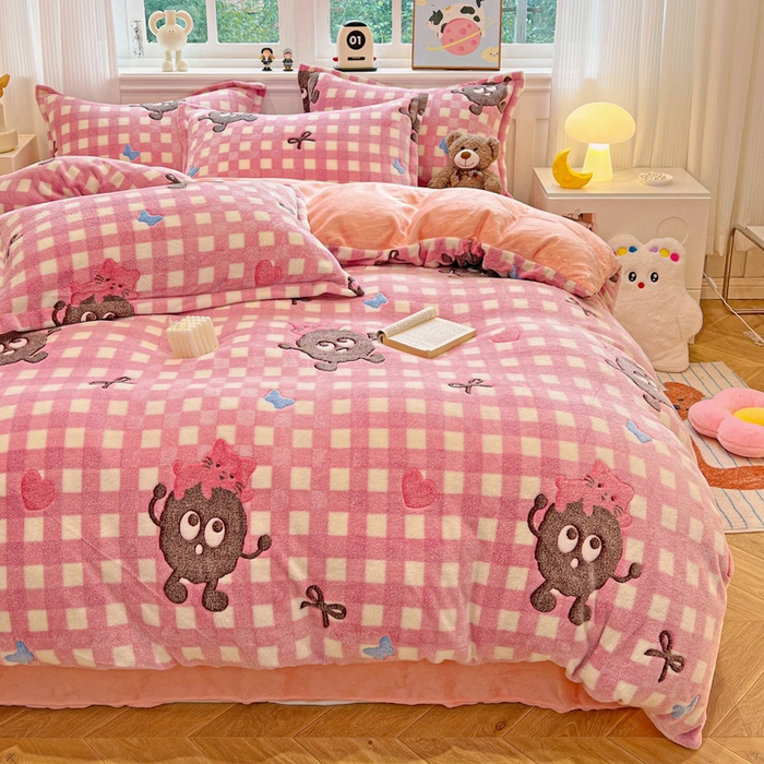 91家纺网 家纺一手货源 找家纺 韩巢家纺 2024新款加厚雪花绒牛奶绒珊瑚绒单件被套-新品（提供卖家秀 ） 煤小球（粉）