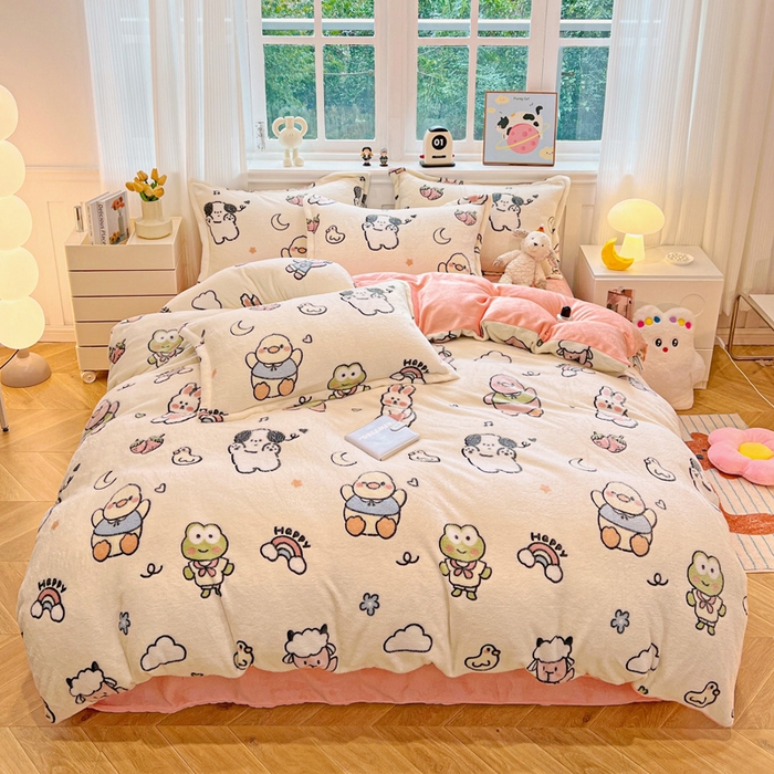 91家纺网 家纺一手货源 找家纺 韩巢家纺 2024新款加厚雪花绒牛奶绒珊瑚绒四件套-新品（提供卖家秀） 小伙伴