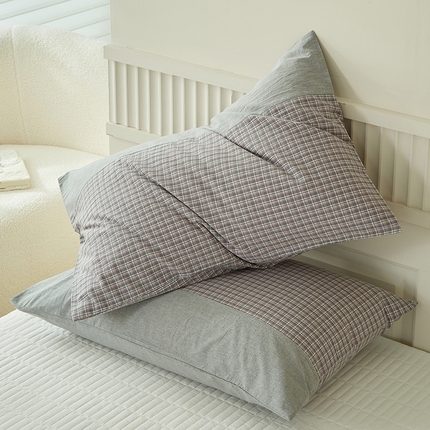 91家纺网 家纺一手货源 找家纺 总【呦呦南宋】母婴级A类单品枕套100%纯棉色织水洗棉枕套 格子一对装全棉枕头套