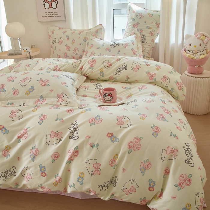 91家纺网 家纺一手货源 找家纺 蘭菲家纺 2024新款全棉小版卡通三丽鸥四件套 蜜蜜花园