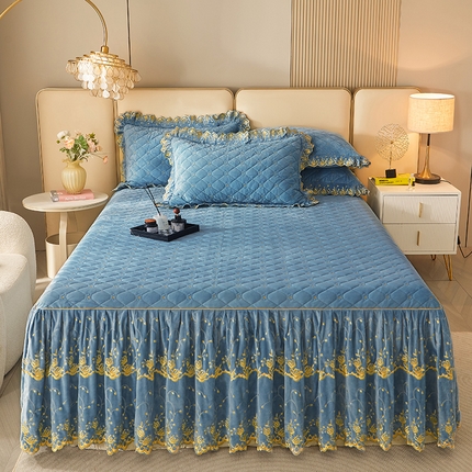 罗艺轩 2024新款加厚宝宝绒夹棉床裙三件套-梦幻星辰 绅士蓝