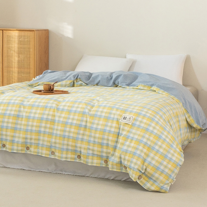 91家纺网 家纺一手货源 找家纺 呦呦南宋 纽扣款单被套A类纯棉  母婴级色织水洗棉 单件纯色被罩 无印风全棉单品被套 芒种