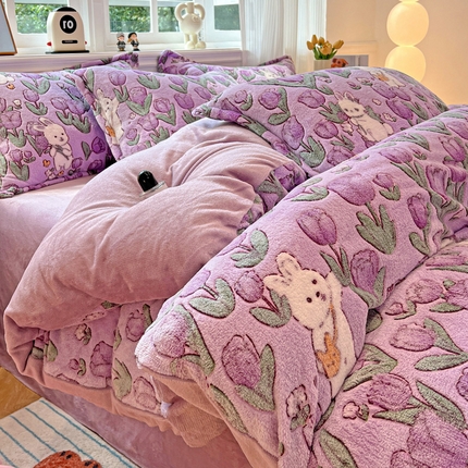 91家纺网 家纺一手货源 找家纺 （总）韩巢家纺 2024新款加厚雪花绒牛奶绒珊瑚绒单件被套-新品（提供卖家秀 ）