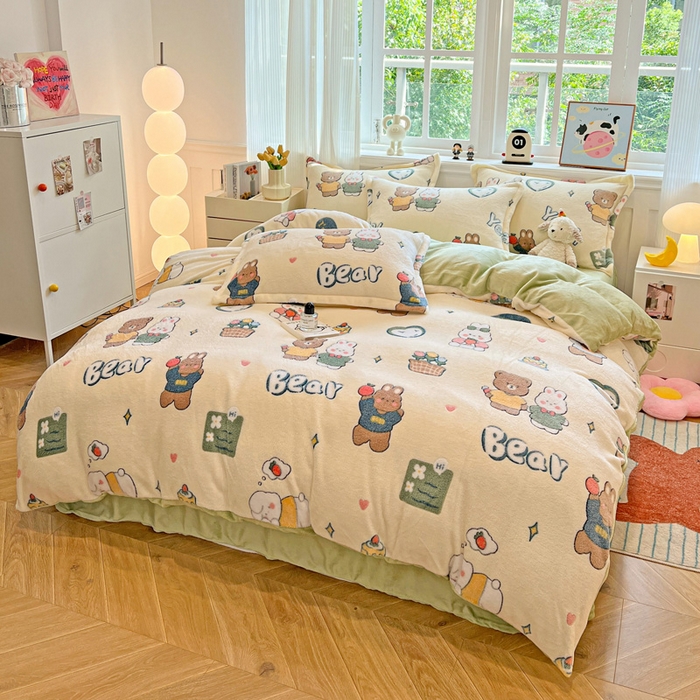 91家纺网 家纺一手货源 找家纺 韩巢家纺 2024新款加厚雪花绒牛奶绒珊瑚绒单件被套-新品（提供卖家秀 ） 快乐心情