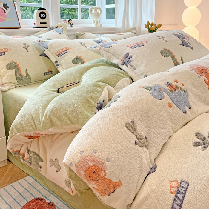 91家纺网 家纺一手货源 找家纺 韩巢家纺 2024新款加厚雪花绒牛奶绒珊瑚绒单件被套-新品（提供卖家秀 ） 恐龙宝贝（绿）