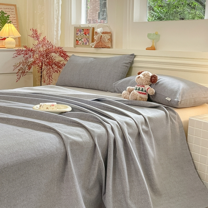 91家纺网 家纺一手货源 找家纺 义博家纺 2025新款全棉老粗布床单 商务灰