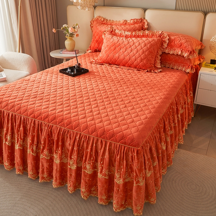 91家纺网 家纺一手货源 找家纺 （总）罗艺轩 2024新款加厚宝宝绒夹棉床裙三件套-梦幻星辰