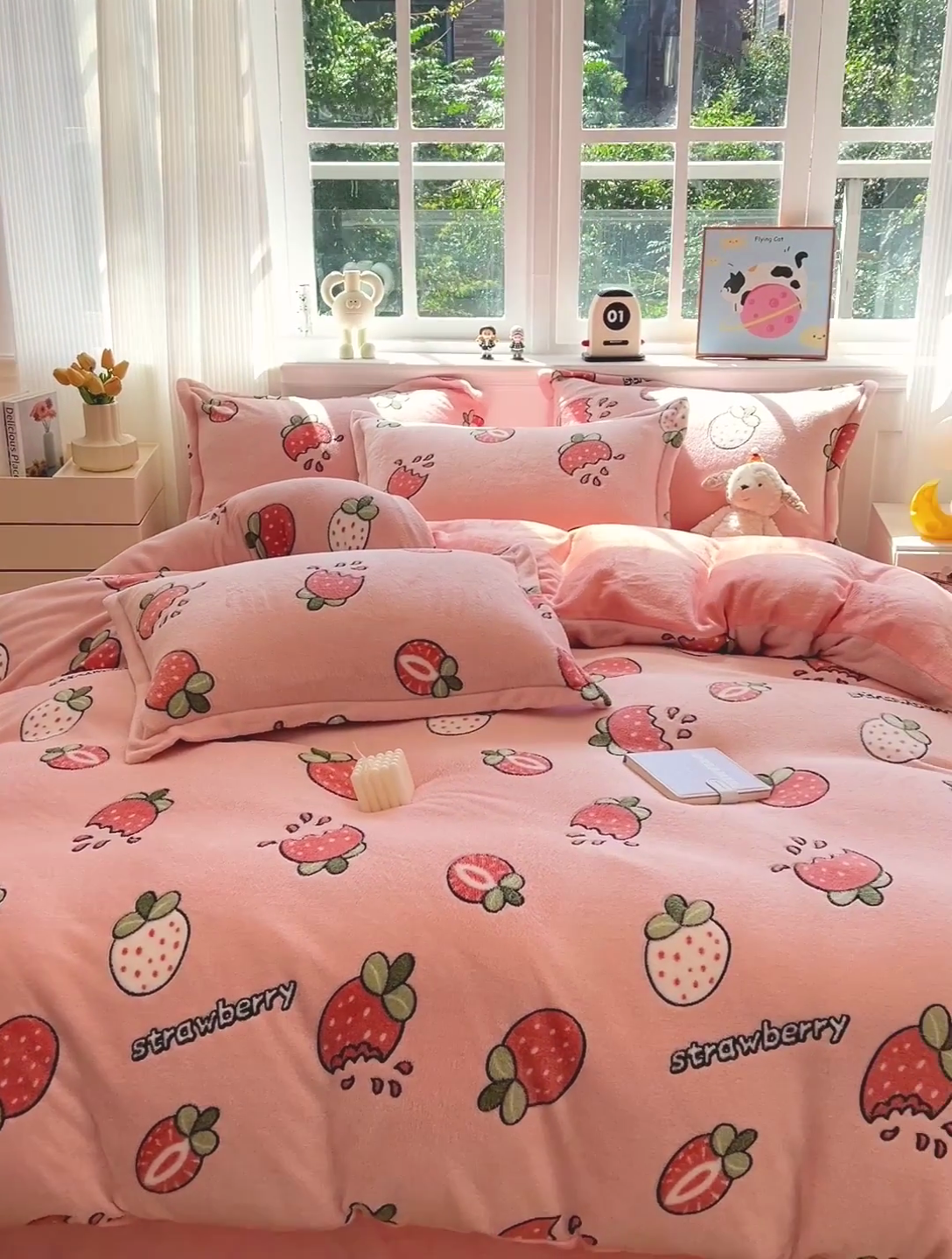 91家纺网 家纺一手货源 找家纺 韩巢家纺 2024新款加厚雪花绒牛奶绒珊瑚绒四件套-新品（提供卖家秀） 奶油草莓