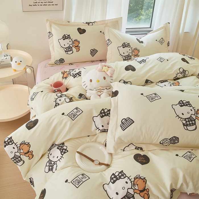 91家纺网 家纺一手货源 找家纺 蘭菲家纺 2024新款全棉小版卡通三丽鸥四件套 小布熊