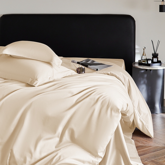 91家纺网 家纺一手货源 找家纺 秀色家纺 2025新款50支贡缎A类轻奢纯色长绒棉四件套全棉纯棉被套高级感床单三件套-雅克 雅克-奶昔白