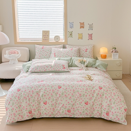 91家纺网 家纺一手货源 找家纺 铭浩家纺 2025新款原棉印花四件套 浅浅苏夏