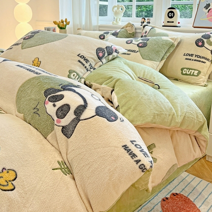 韩巢家纺 2024新款加厚雪花绒牛奶绒珊瑚绒四件套-新品（提供卖家秀） 快乐熊猫